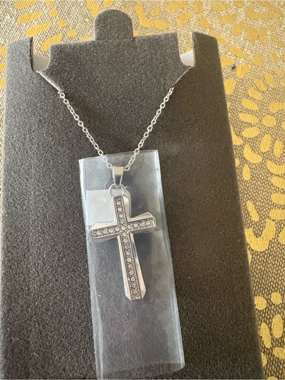 Bulova Silver Crystal Cross Pendant Necklace new unopened